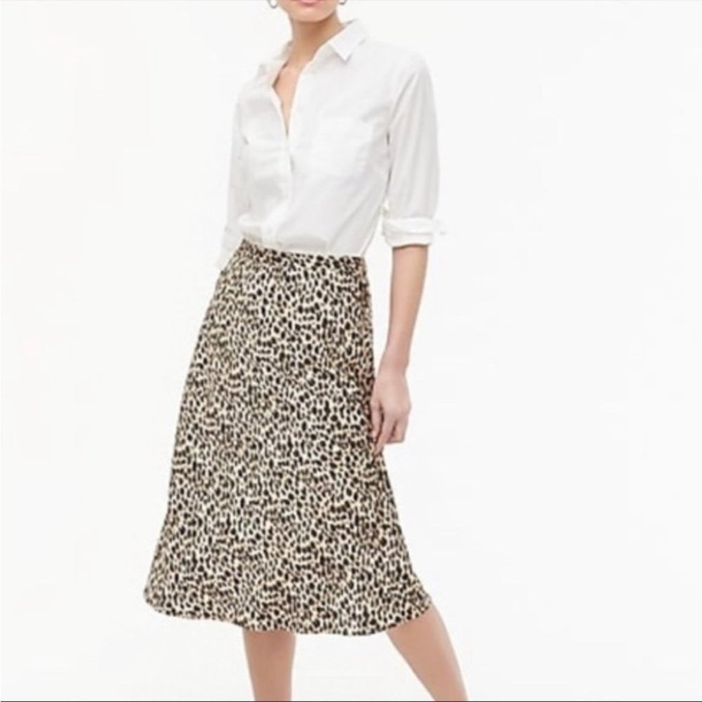 J Crew Skirt Large Midi Leopard Printed Pull On A-Line Elastic High Rise NEW